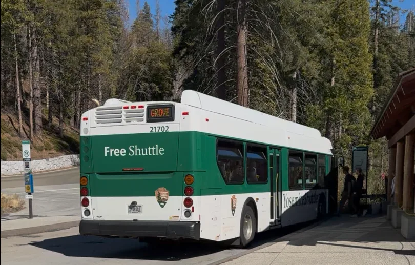 Free shuttle at Mariposa Grove of Giant Sequoias Welcome Center (runs seasonally from Spring to Fall)