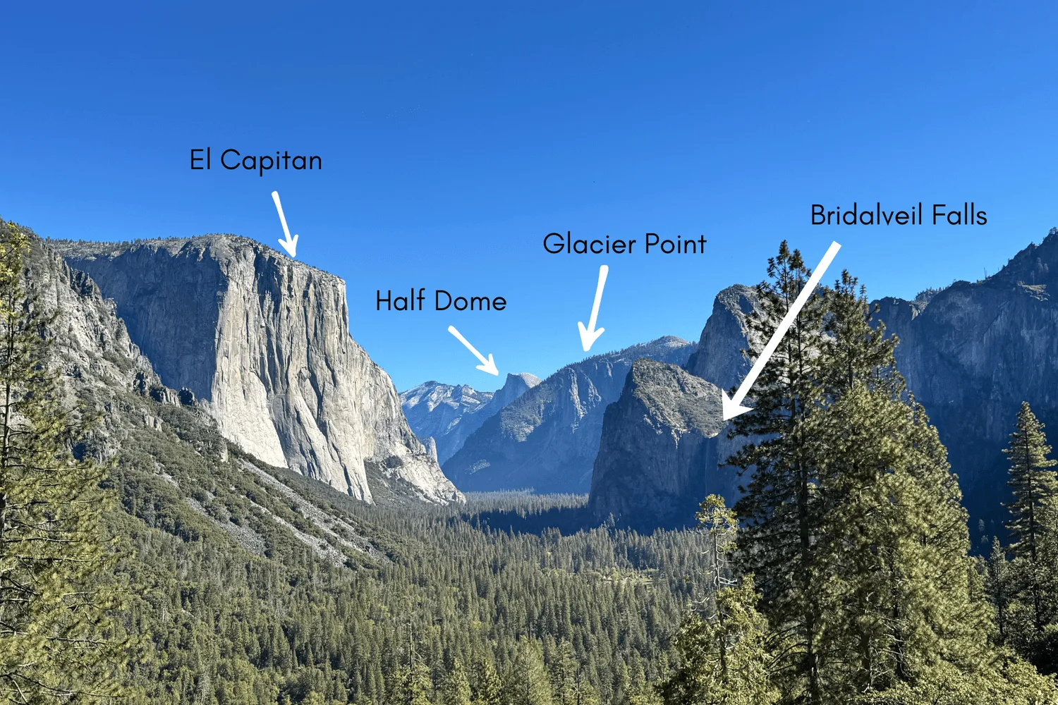 El Capitan, Half Dome, Glacier Point, Bridalveil Fall - Yosemite Valley at the Tunnel View, Artist Point Trail