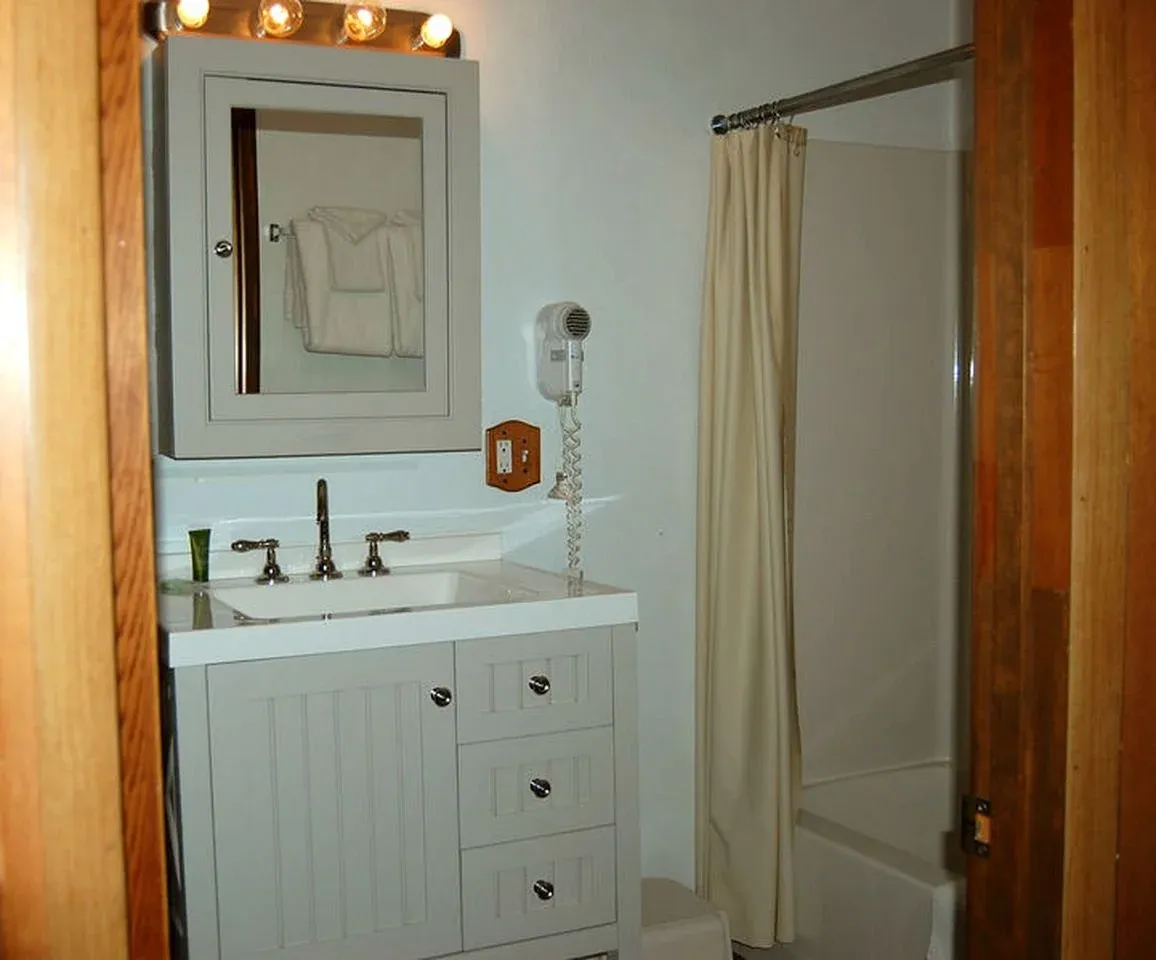 The small vintage bathroom with a wall-mounted telephone