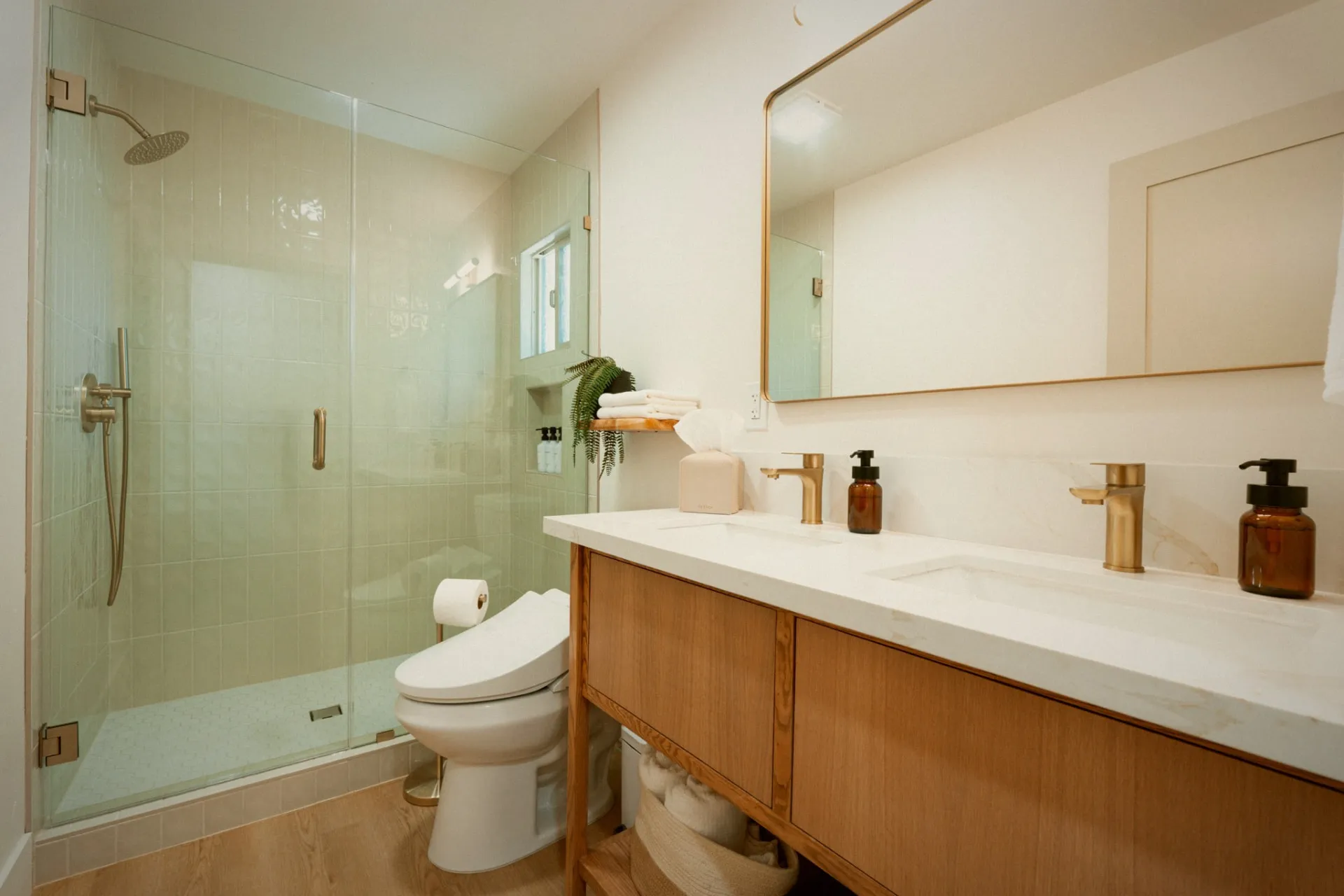 Two Bathrooms: Walk-in showers · Heated Japanese bidets